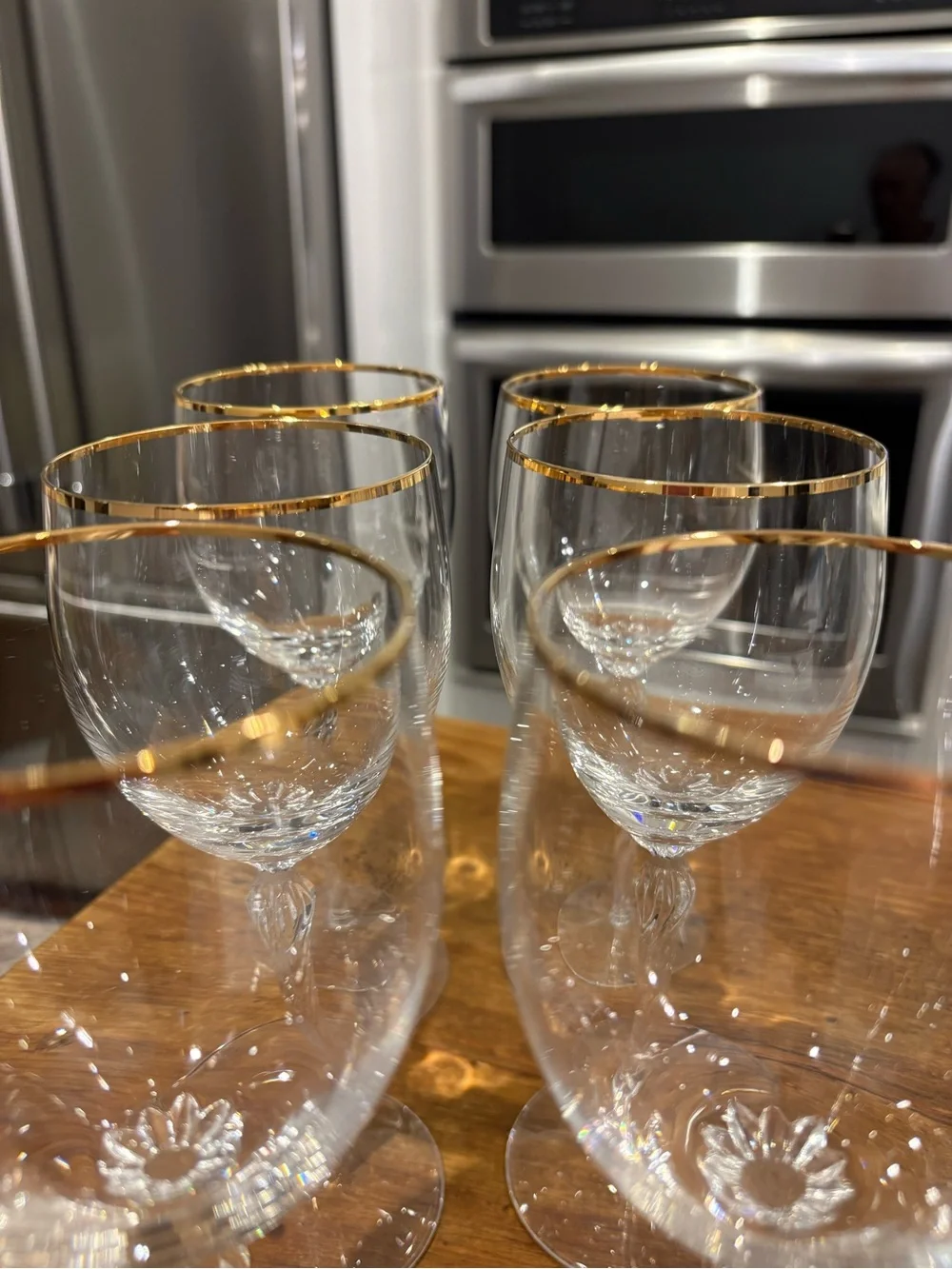 Elegant Gold-Rimmed Crystal Water Goblets Glasses - Lenox Monroe Set of 6